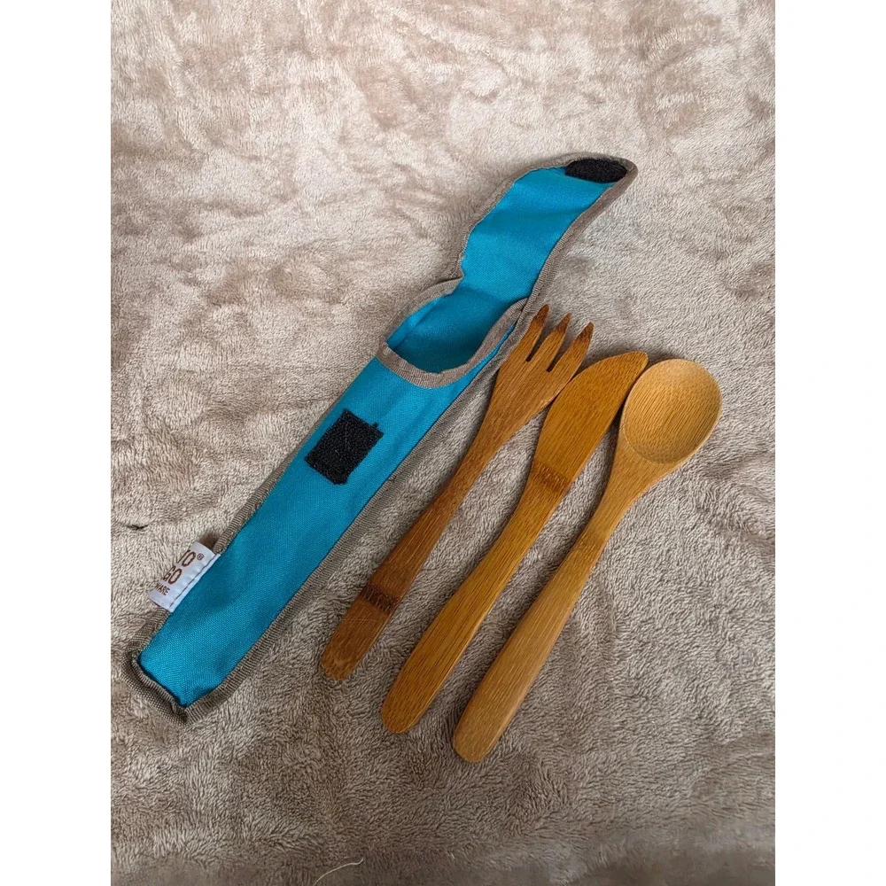 To-Go Ware Bamboo Utensil Set Reusable Travel Cutlery with Blue Carrying Case